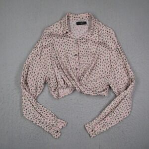 AMIRI Pink Floral Twisted Front Crop Long Sleeve Button Down Blouse Small Silk